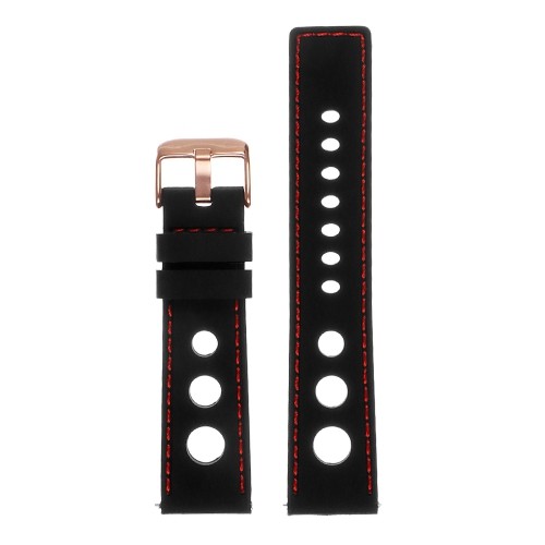 StrapsCo Silicone Rubber GT Rally Racing Watch Band w/ Rose Gold Buckle - Quick Release Strap - 22mm Black & Red