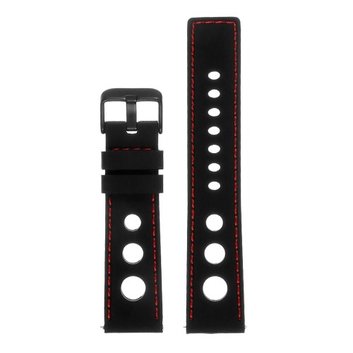 StrapsCo Silicone Rubber GT Rally Racing Watch Band w/ Black Buckle - Quick Release Strap - 24mm Black & Red
