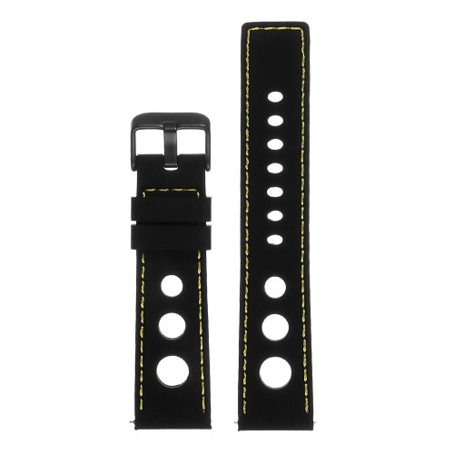 StrapsCo Silicone Rubber GT Rally Racing Watch Band w/ Black Buckle - Quick Release Strap - 18mm Black & Yellow