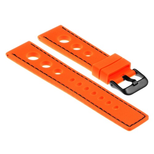 StrapsCo Silicone Rubber GT Rally Racing Watch Band w/ Black Buckle - Quick Release Strap - 24mm Orange & Black