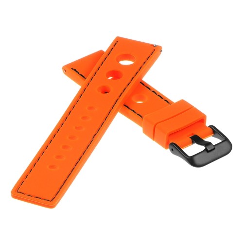 StrapsCo Silicone Rubber GT Rally Racing Watch Band w/ Black Buckle - Quick Release Strap - 24mm Orange & Black