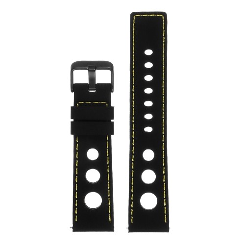 StrapsCo Silicone Rubber GT Rally Racing Watch Band w/ Black Buckle - Quick Release Strap - 24mm Black & Yellow
