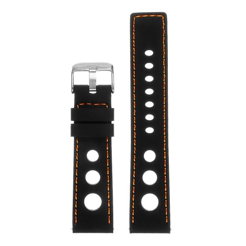 StrapsCo Silicone Rubber GT Rally Racing Watch Band - Quick Release Strap - 18mm Black & Orange