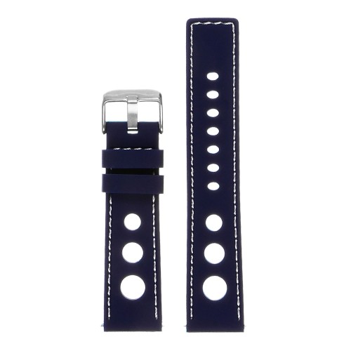 StrapsCo Silicone Rubber GT Rally Racing Watch Band - Quick Release Strap - 18mm Blue & White
