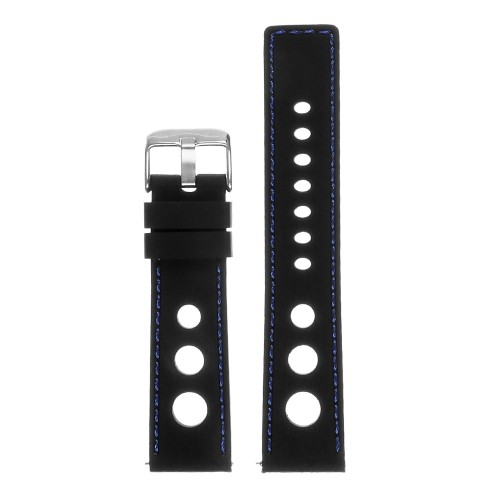 StrapsCo Silicone Rubber GT Rally Racing Watch Band - Quick Release Strap - 22mm Black & Blue
