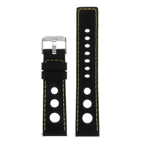StrapsCo Silicone Rubber GT Rally Racing Watch Band - Quick Release Strap - 20mm Black & Yellow