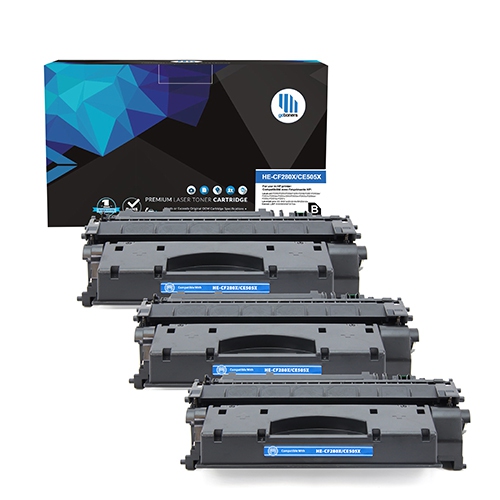 GOTONERS  3Pk HP New Compatible Ce505X (05X) High Yield Toner Cartridge for Laserjet P2053/2054/2055/2056/2057, M401/425 In Black