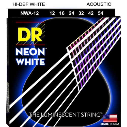 DR HANDMADE STRINGS  Neon Coated Acoustic Guitar Strings, Light (12-54) In White