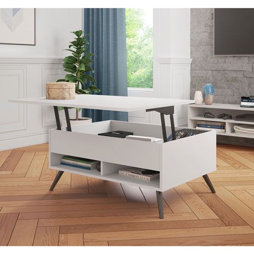 Small Space Krom Rectangular Modern Coffee Table with Lift-Top Storage - White : Coffee Tables ...