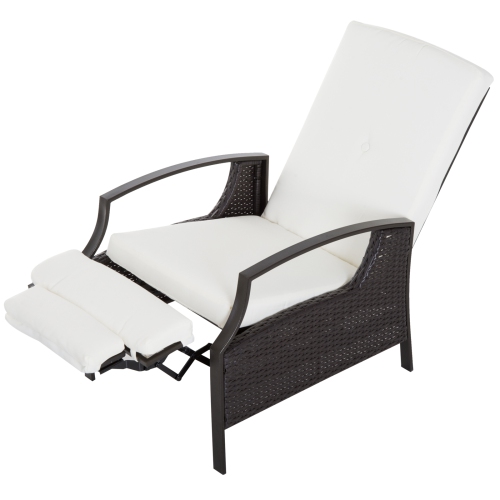Fauteuil inclinable extérieur en rotin de polyéthylène Outsunny, chaise longue de patio en osier avec dossier réglable, repose-pieds et coussin