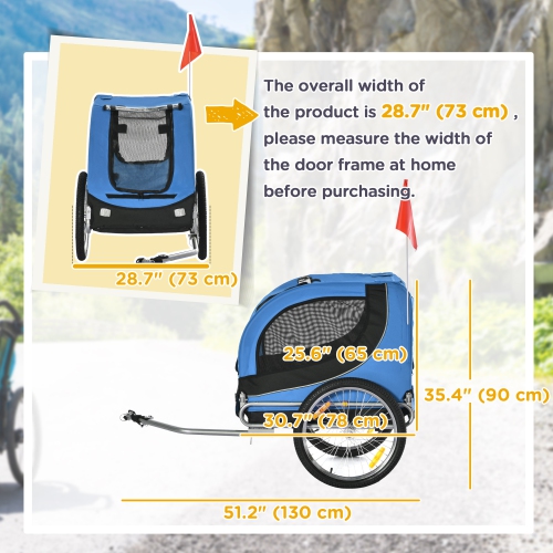 Aosom Dog Bike Trailer, Pet Cart Bicycle, Wagon Cargo Carrier Attachment with Hitch, Reflectors, Flag for Medium Dogs, Pet Wheelchair for Travelling,