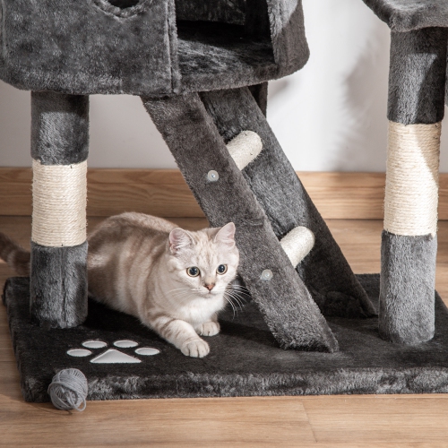 PawHut Cat Tower for Large Cats Adult, Floor to Ceiling Cat Tree Adjustable Height 94"-102" Multi-Level with Scratching Posts, Cozy Hammock, Pompoms,