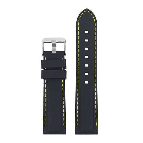 StrapsCo Silicone Rubber Diver Mens Watch Band - Quick Release Strap - 24mm Black & Yellow