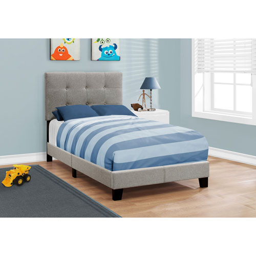 Monarch Transitional Upholstered Platform Bed - Twin - Grey