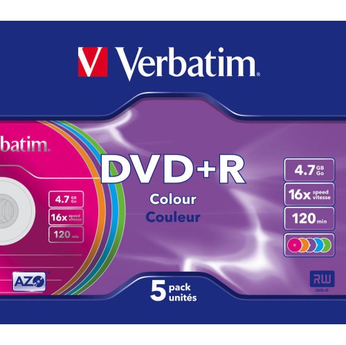 VERBATIM 43556 DVD+R COLOR SLIM PACK 5