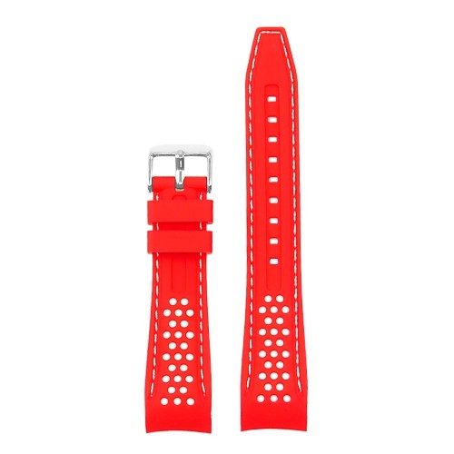 StrapsCo Perforated Silicone Rubber Rally Racing Watch Band Strap with Curved Ends - 24mm Red & White