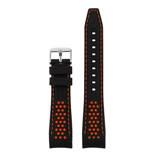 STRAPSCO  Perforated Silicone Rubber Rally Racing Watch Band Strap With Curved Ends - 22MM Black & In Orange