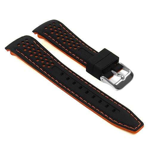 StrapsCo Perforated Silicone Rubber Rally Racing Watch Band Strap with Curved Ends - 22mm Black & Orange