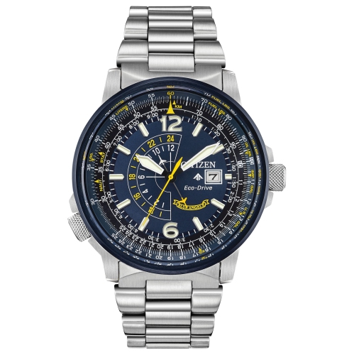 Montre pour hommes Eco-Drive japonaise Promaster Nighthawk de Citizen 42&nbsp;mm avec boîtier en inox deux tons et bracelet à cadran bleu