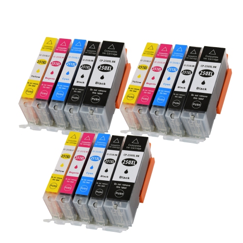 Max Saving - 15 Pcs PGI250XL,CLI251XL Compatible Ink Cartridge for Canon PGI-250 , CLI- 251 , CLI-251XL , PGI-250XL, Big Black ,Small Black, Cyan,