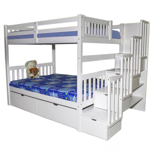 Stairway Twin Over Full Bunk Bed With, Stairway Twin Full Bunk Bed