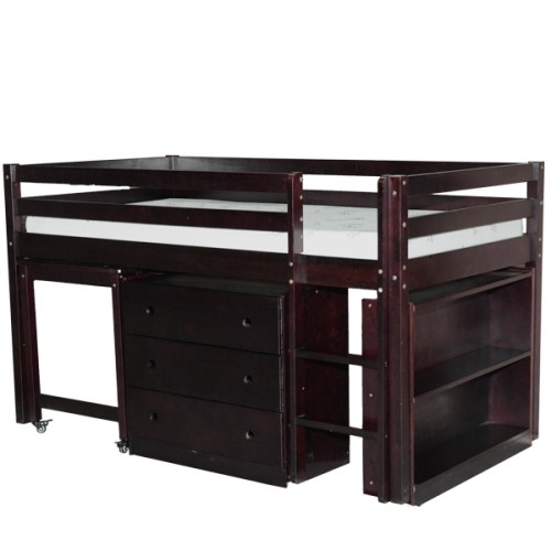 Junior Twin Low Loft Bed With Desk, Loft Bed With Desk And Bookcase