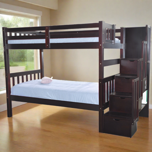 Image 1 of 2.. Bunk Bed Stairway Twin over Twin with Trundle