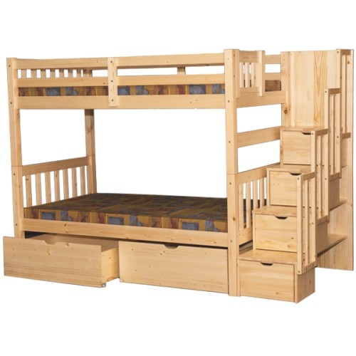 Stairway Twin Over Bunk Bed With, Wooden Bunk Bed Kors With Trundle And Storage