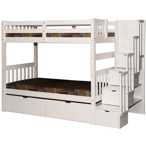Stairway Twin Over Bunk Bed With, Wooden Bunk Bed Kors With Trundle And Storage