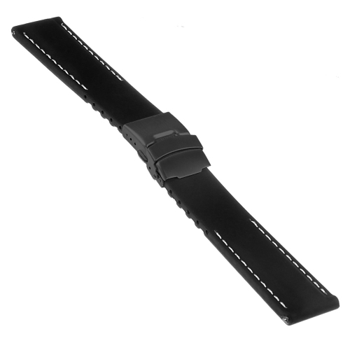 StrapsCo Rubber Watch Band with Stitching & Matte Black Deployant Clasp - Quick Release Strap - 18mm Black & White