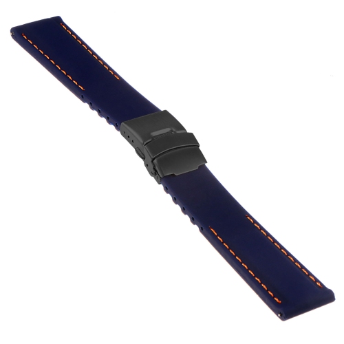 StrapsCo Rubber Watch Band with Stitching & Matte Black Deployant Clasp - Quick Release Strap - 18mm Blue & Orange