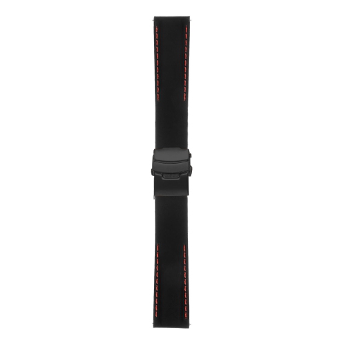 StrapsCo Bracelet de Montre à Dégagement Rapide en Caoutchouc avec Coutures et Boucle Déployante en Noire Mate - 20mm Noir & Rouge