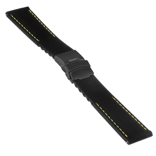 StrapsCo Rubber Watch Band with Stitching & Matte Black Deployant Clasp - Quick Release Strap - 18mm Black & Yellow