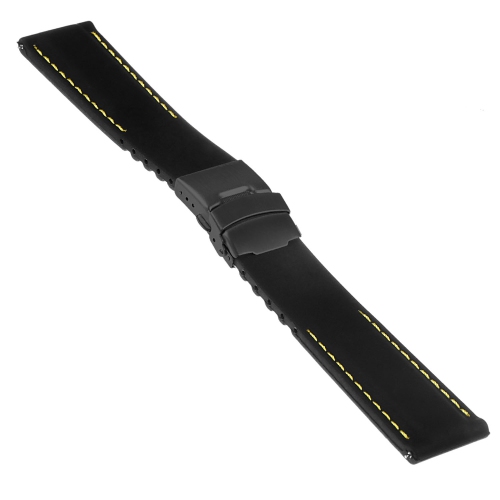 STRAPSCO  Rubber Watch Band With Stitching & Matte Black Deployant Clasp - Quick Release Strap - 20MM Black & In Yellow
