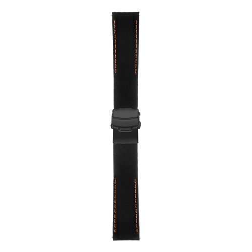 StrapsCo Rubber Watch Band with Stitching & Matte Black Deployant Clasp - Quick Release Strap - 18mm Black & Orange