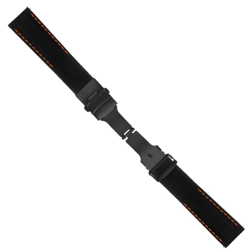 StrapsCo Rubber Watch Band with Stitching & Matte Black Deployant Clasp - Quick Release Strap - 18mm Black & Orange