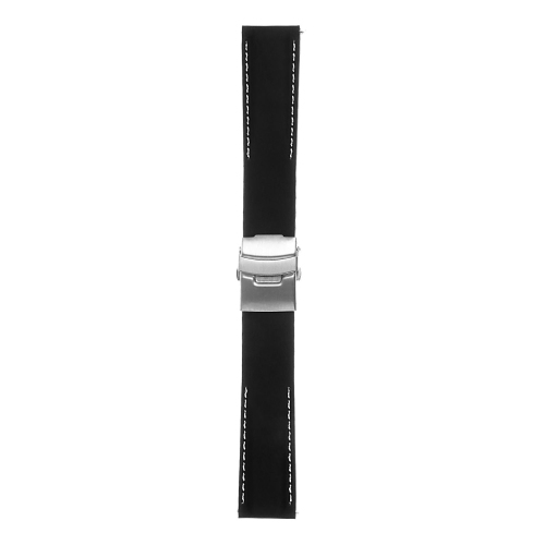 StrapsCo Rubber Watch Band with Stitching & Deployant Clasp - Quick Release Strap - 18mm Black & White