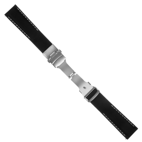 StrapsCo Rubber Watch Band with Stitching & Deployant Clasp - Quick Release Strap - 18mm Black & White