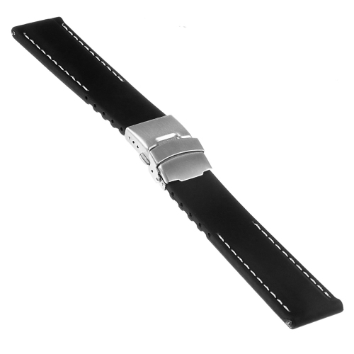 StrapsCo Rubber Watch Band with Stitching & Deployant Clasp - Quick Release Strap - 24mm Black & White