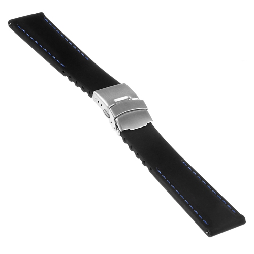 StrapsCo Rubber Watch Band with Stitching & Deployant Clasp - Quick Release Strap - 18mm Black & Blue