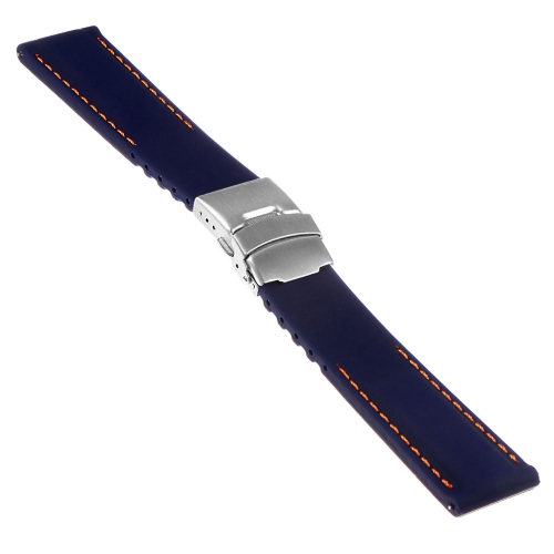 StrapsCo Rubber Watch Band with Stitching & Deployant Clasp - Quick Release Strap - 18mm Blue & Orange
