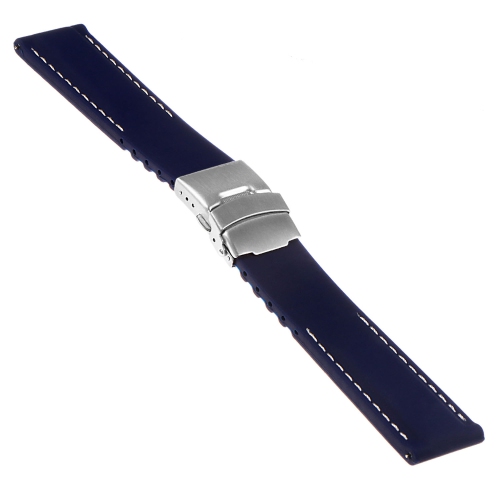 StrapsCo Rubber Watch Band with Stitching & Deployant Clasp - Quick Release Strap - 18mm Blue & White