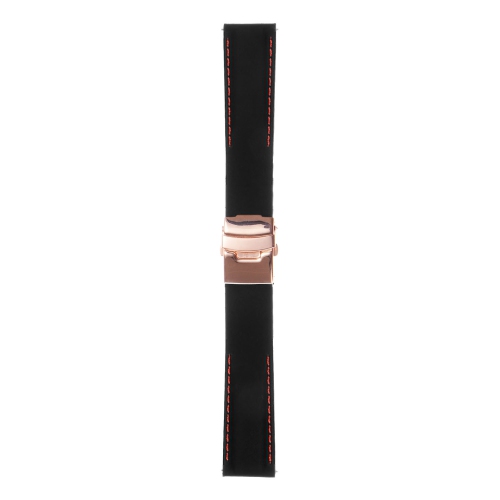 StrapsCo Rubber Watch Band with Stitching & Rose Gold Deployant Clasp - Quick Release Strap - 22mm Black & Red