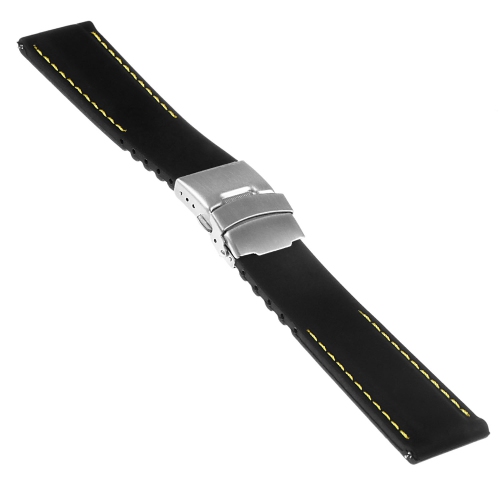 StrapsCo Rubber Watch Band with Stitching & Deployant Clasp - Quick Release Strap - 18mm Black & Yellow
