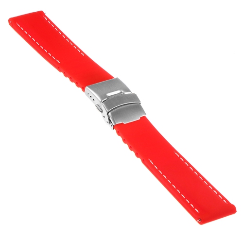 StrapsCo Rubber Watch Band with Stitching & Deployant Clasp - Quick Release Strap - 18mm Red & White