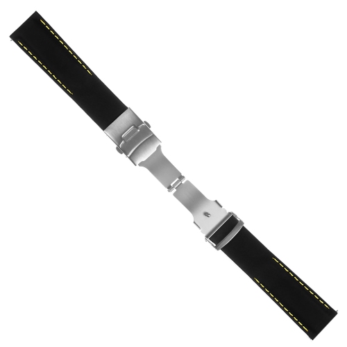 StrapsCo Rubber Watch Band with Stitching & Deployant Clasp - Quick Release Strap - 22mm Black & Yellow