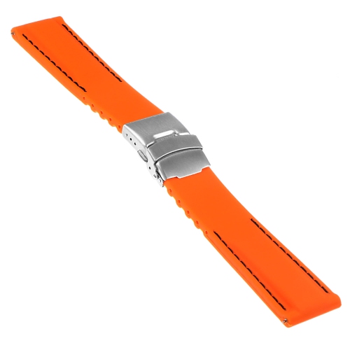 StrapsCo Rubber Watch Band with Stitching & Deployant Clasp - Quick Release Strap - 18mm Orange & Black