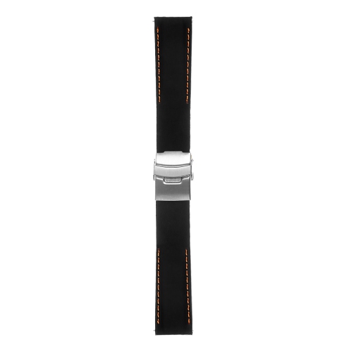 StrapsCo Rubber Watch Band with Stitching & Deployant Clasp - Quick Release Strap - 22mm Black & Orange