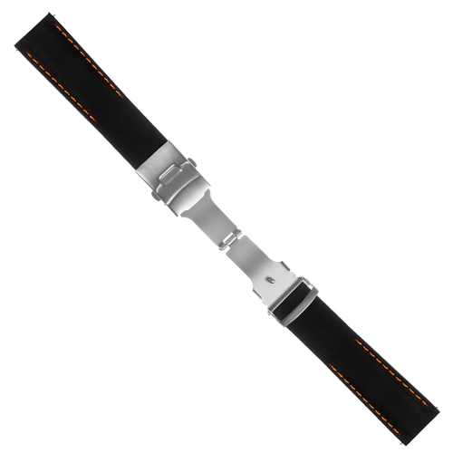 StrapsCo Rubber Watch Band with Stitching & Deployant Clasp - Quick Release Strap - 22mm Black & Orange