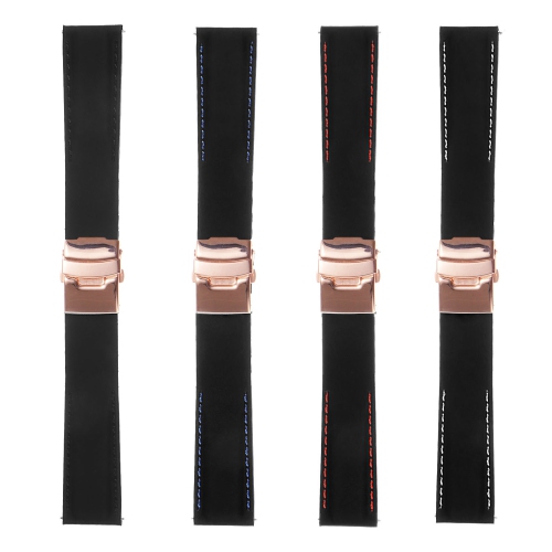 StrapsCo Rubber Watch Band with Stitching & Rose Gold Deployant Clasp - Quick Release Strap - 20mm Black & White